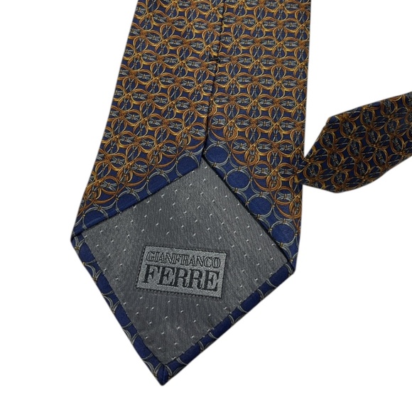 GIANFRANCO FERRE Navy/Gold Geometric Silk LUXURY Tie ITALY - Picture 4 of 4
